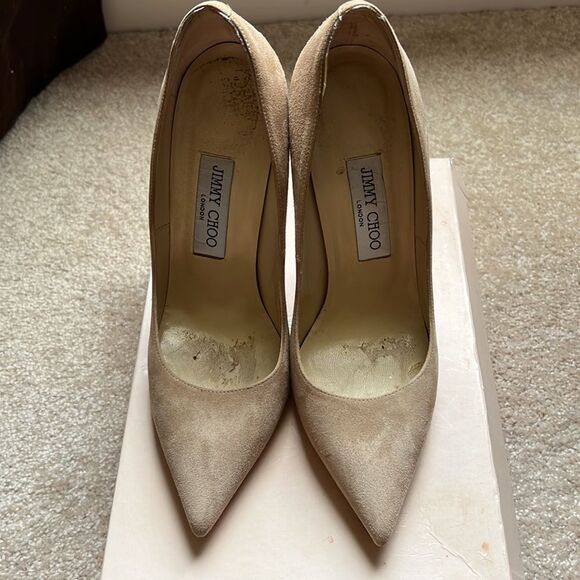 Jimmy Choo Anouk Suede Nude 120mm 38.5 - Picture 9 of 12